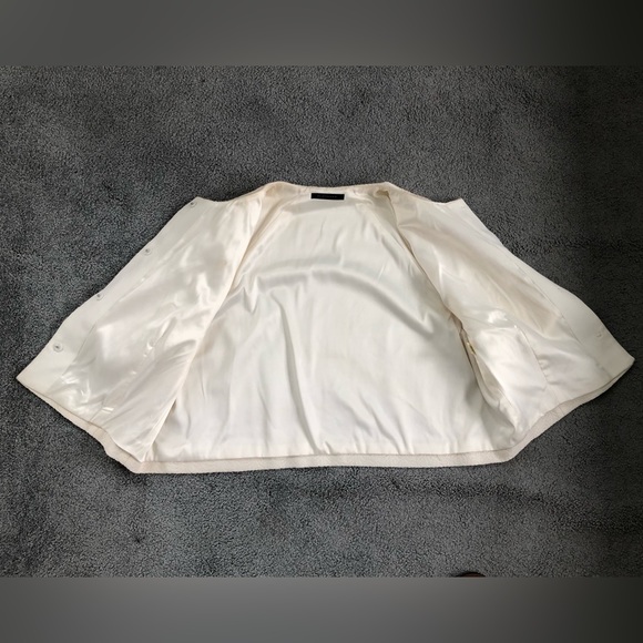 Elie Tahari cream wool short sleeves boxy crop wide relaxed jacket blazer 10 12 - Picture 3 of 7